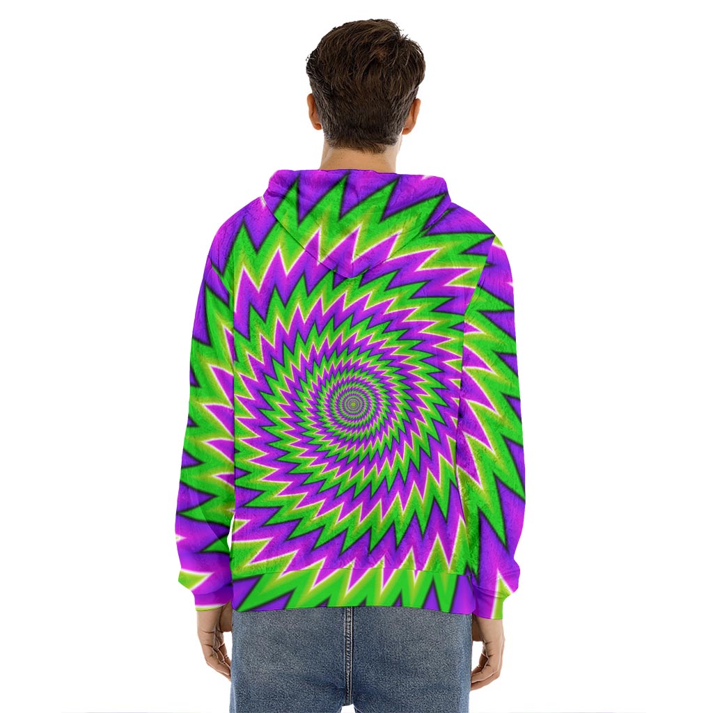 Green Spiral Moving Optical Illusion Men's Velvet Pullover Hoodie