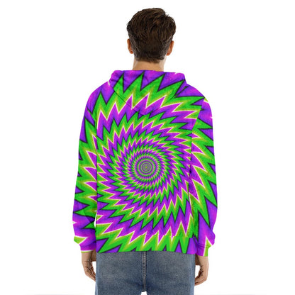 Green Spiral Moving Optical Illusion Men's Velvet Pullover Hoodie
