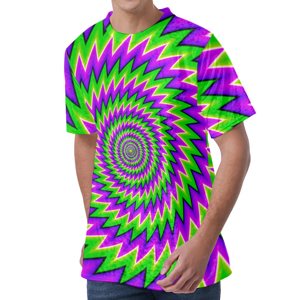 Green Spiral Moving Optical Illusion Men's Velvet T-Shirt