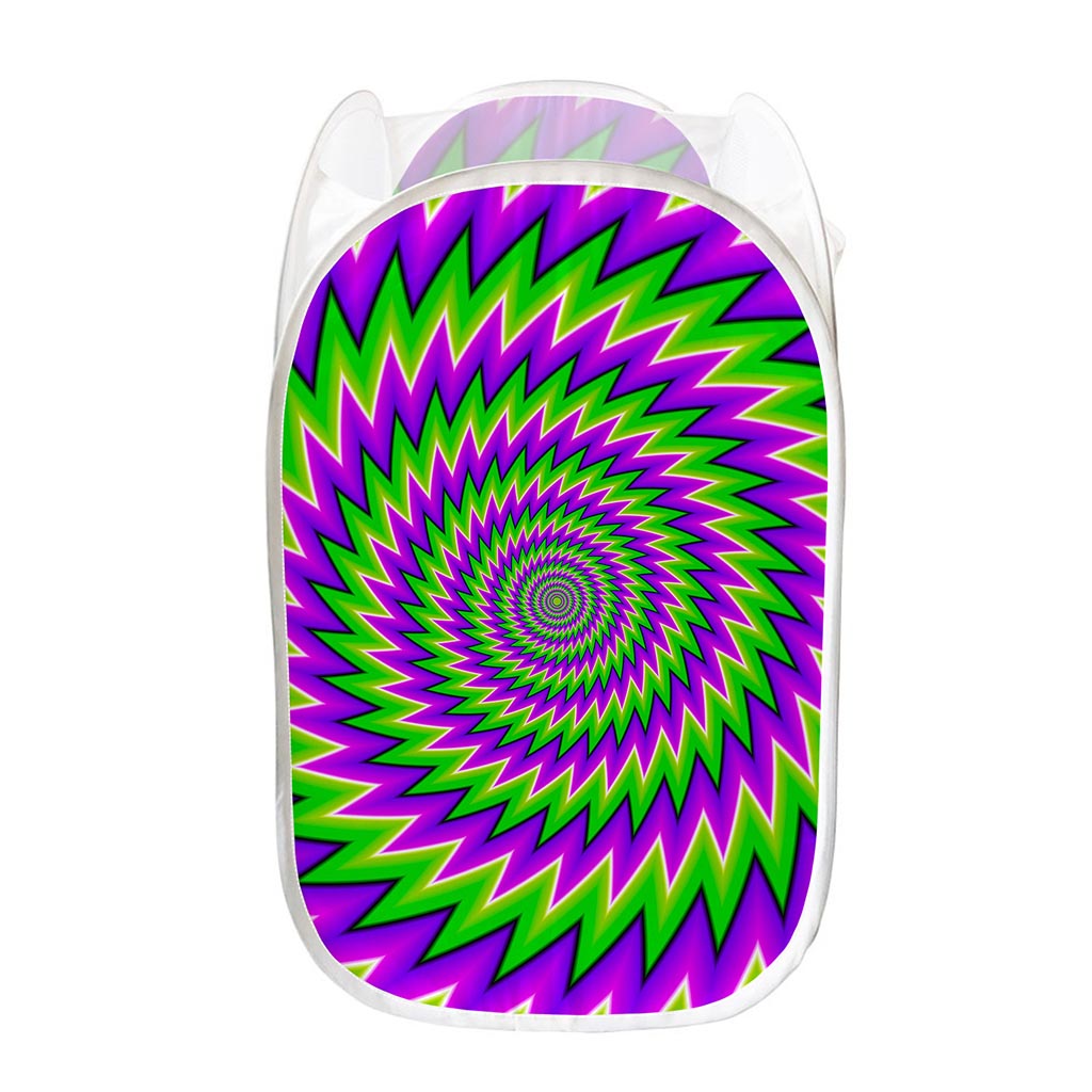 Green Spiral Moving Optical Illusion Mesh Laundry Hamper