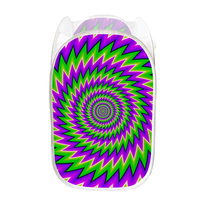 Green Spiral Moving Optical Illusion Mesh Laundry Hamper