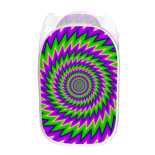 Green Spiral Moving Optical Illusion Mesh Laundry Hamper