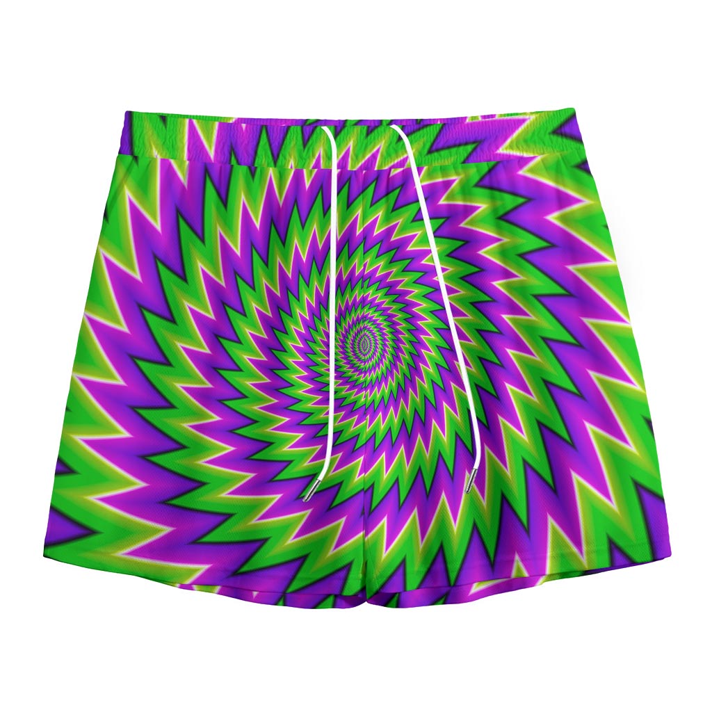 Green Spiral Moving Optical Illusion Mesh Shorts