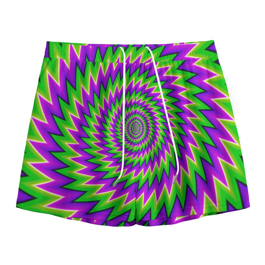 Green Spiral Moving Optical Illusion Mesh Shorts