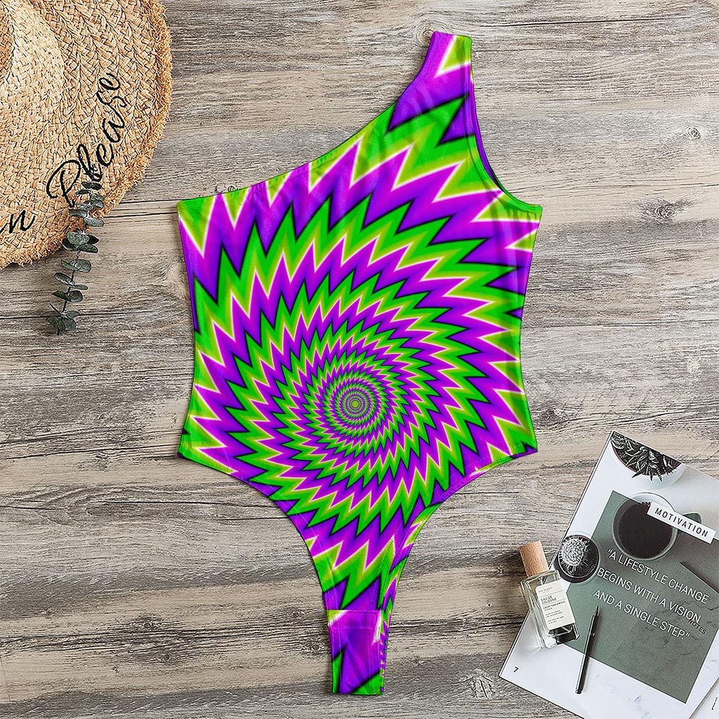 Green Spiral Moving Optical Illusion One Shoulder Bodysuit
