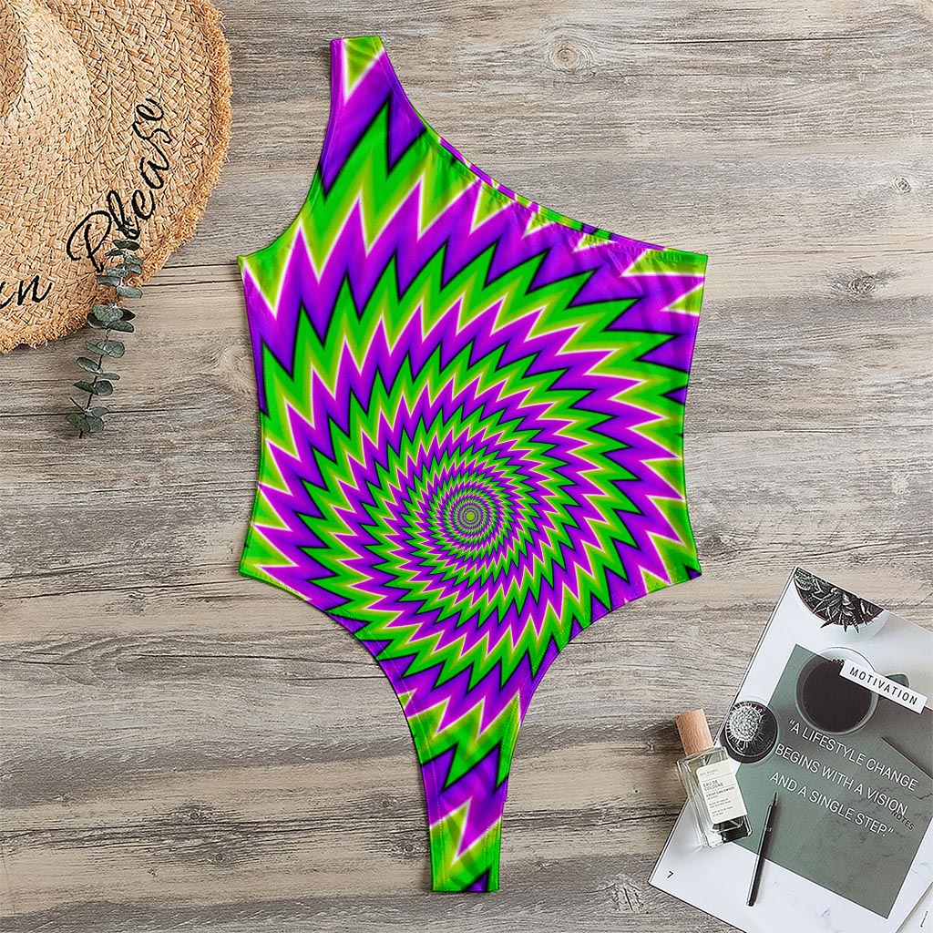 Green Spiral Moving Optical Illusion One Shoulder Bodysuit