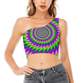 Green Spiral Moving Optical Illusion One Shoulder Crop Top