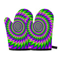 Green Spiral Moving Optical Illusion Oven Mitts