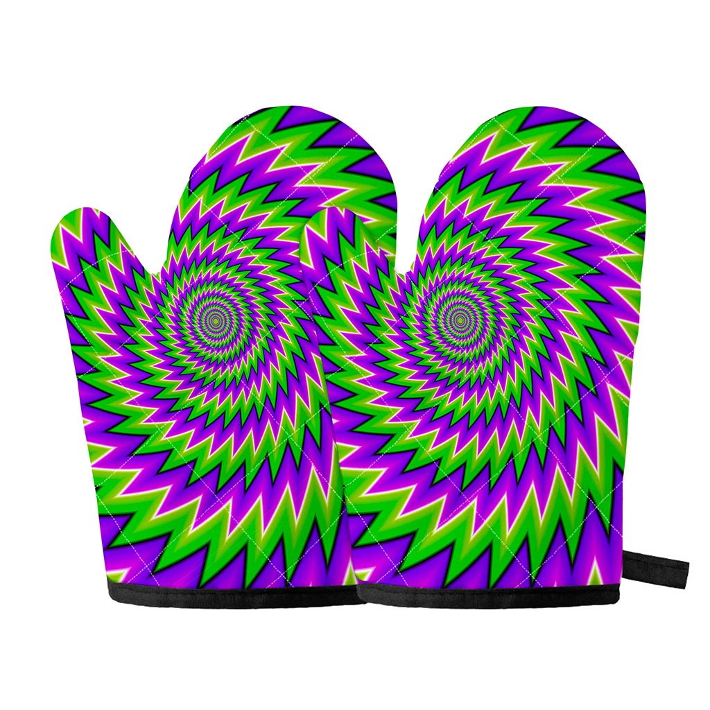 Green Spiral Moving Optical Illusion Oven Mitts