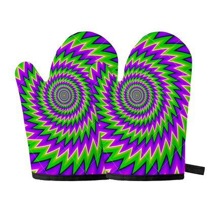 Green Spiral Moving Optical Illusion Oven Mitts
