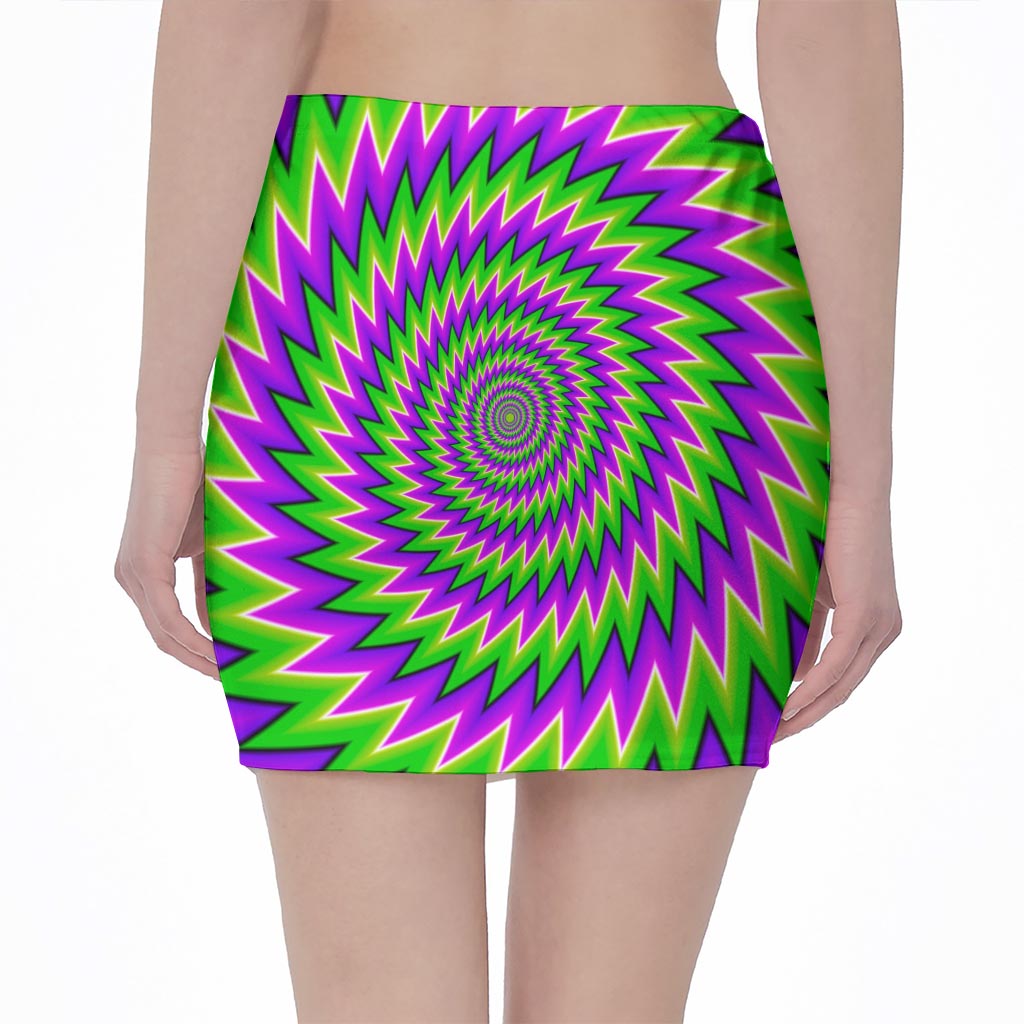 Green Spiral Moving Optical Illusion Pencil Mini Skirt