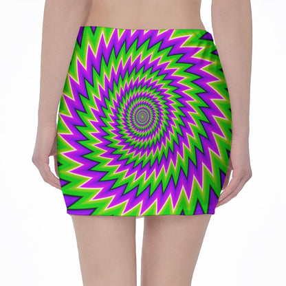 Green Spiral Moving Optical Illusion Pencil Mini Skirt