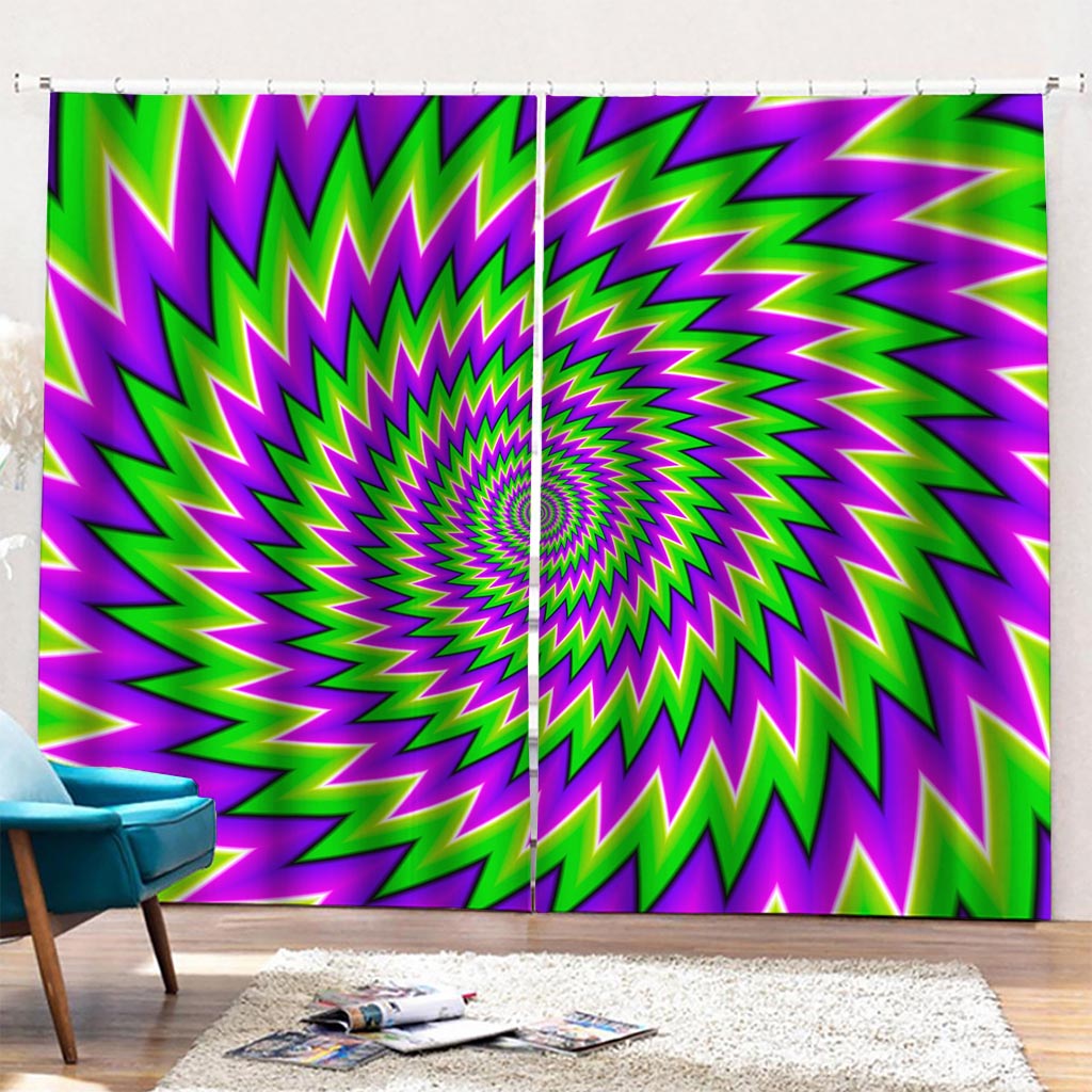 Green Spiral Moving Optical Illusion Pencil Pleat Curtains