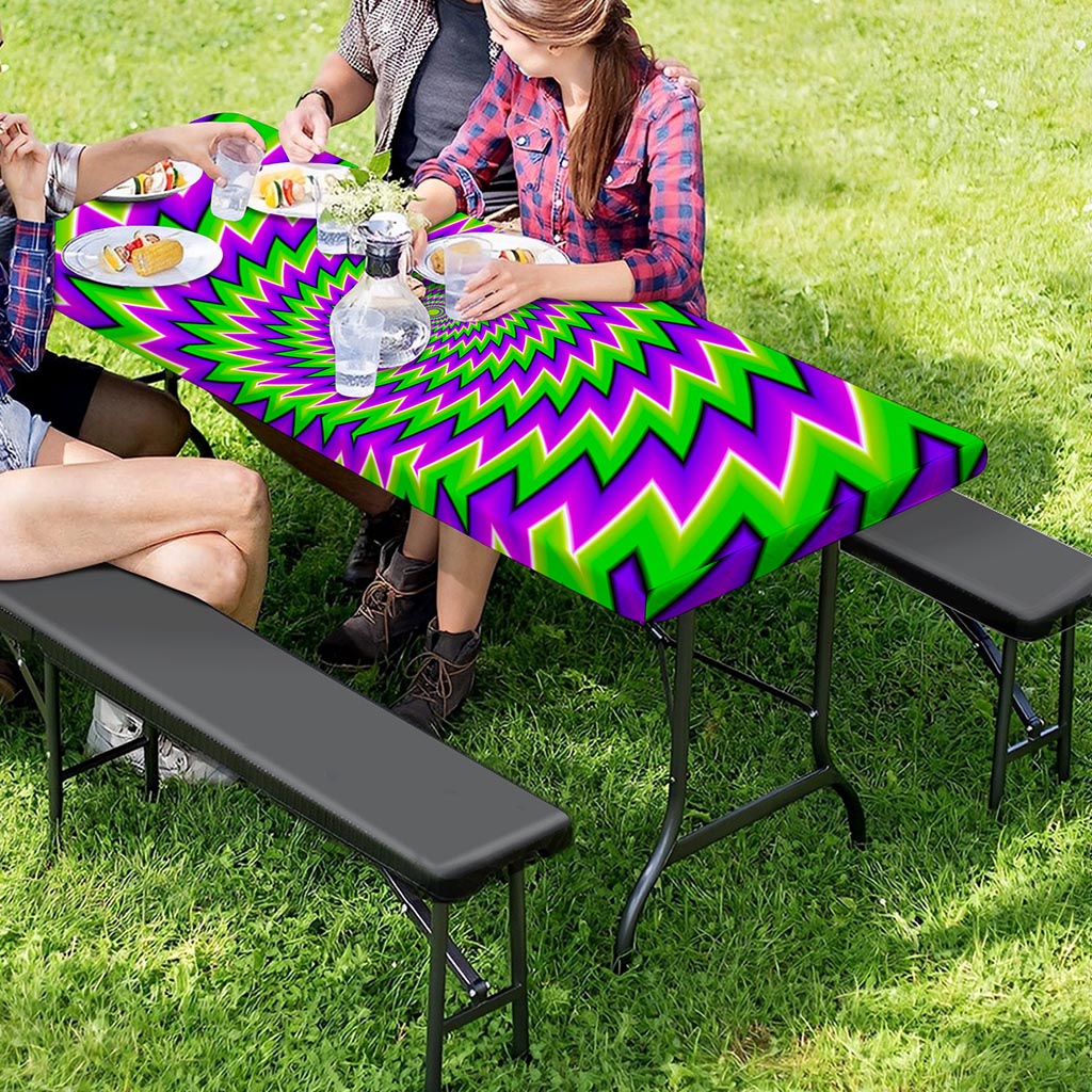 Green Spiral Moving Optical Illusion Picnic Table Cover