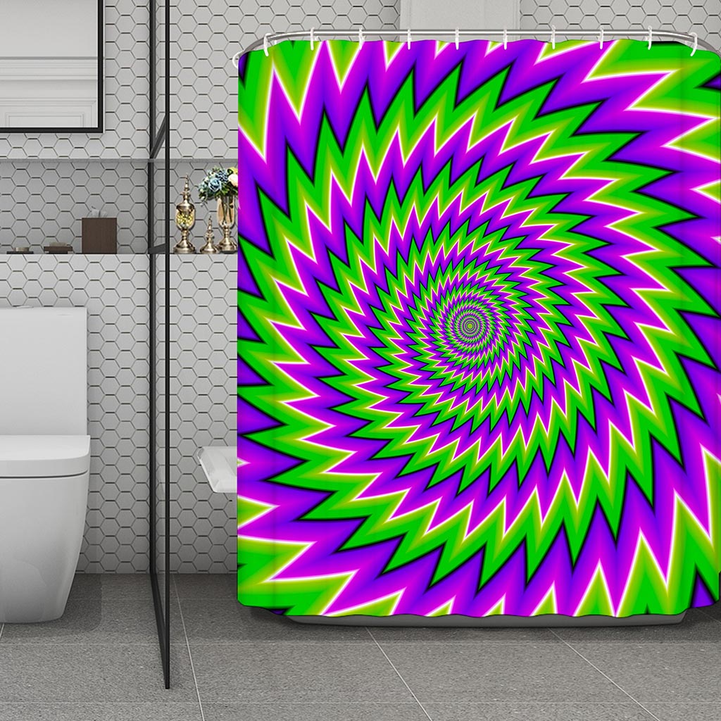 Green Spiral Moving Optical Illusion Polyester Shower Curtain