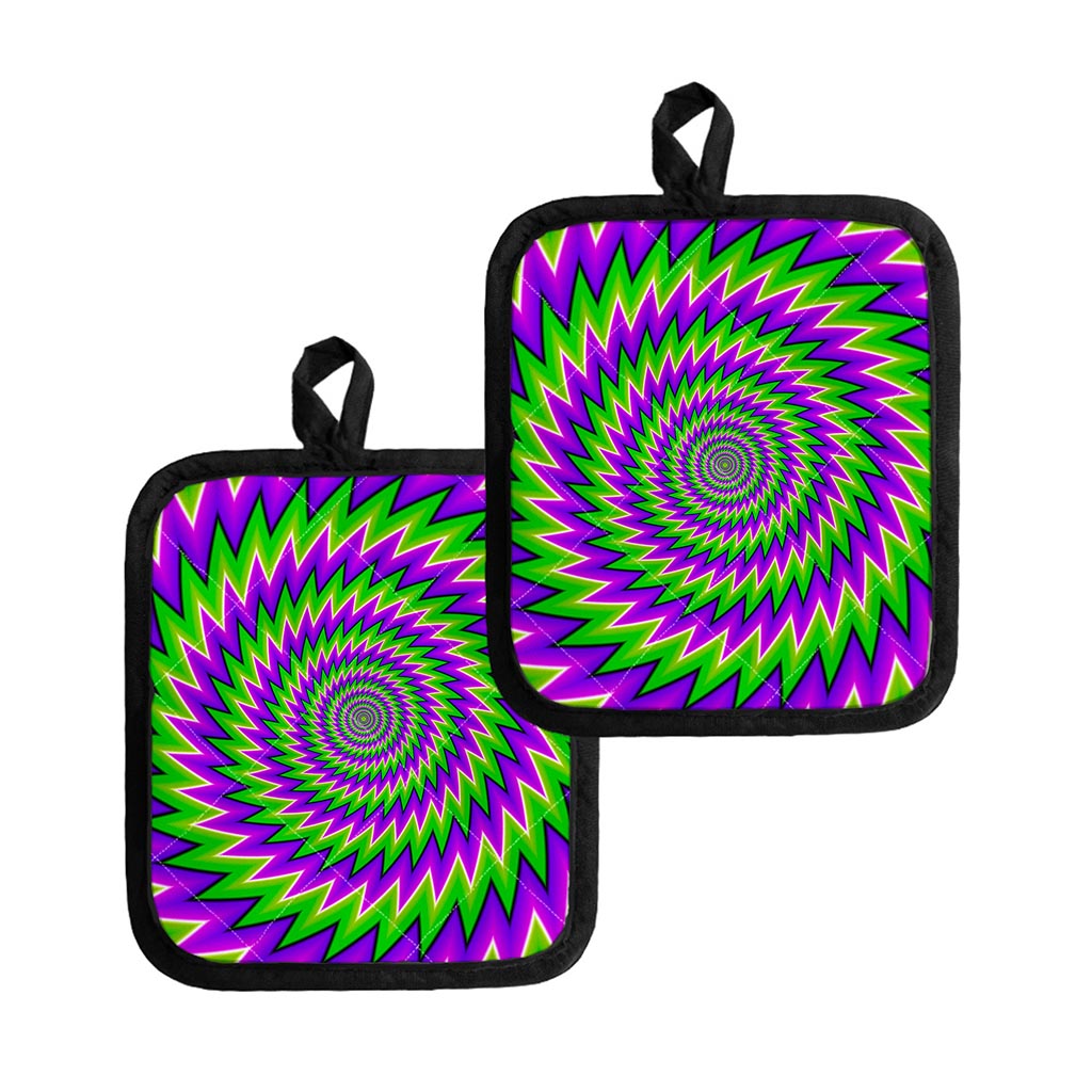 Green Spiral Moving Optical Illusion Pot Holders