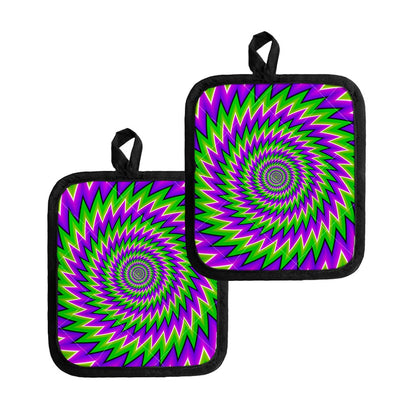 Green Spiral Moving Optical Illusion Pot Holders
