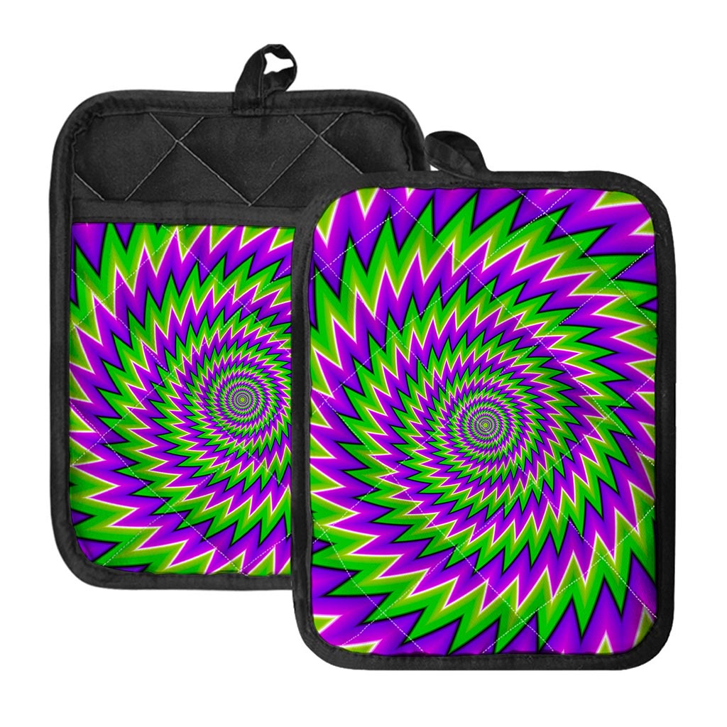 Green Spiral Moving Optical Illusion Pot Holders With Pocket