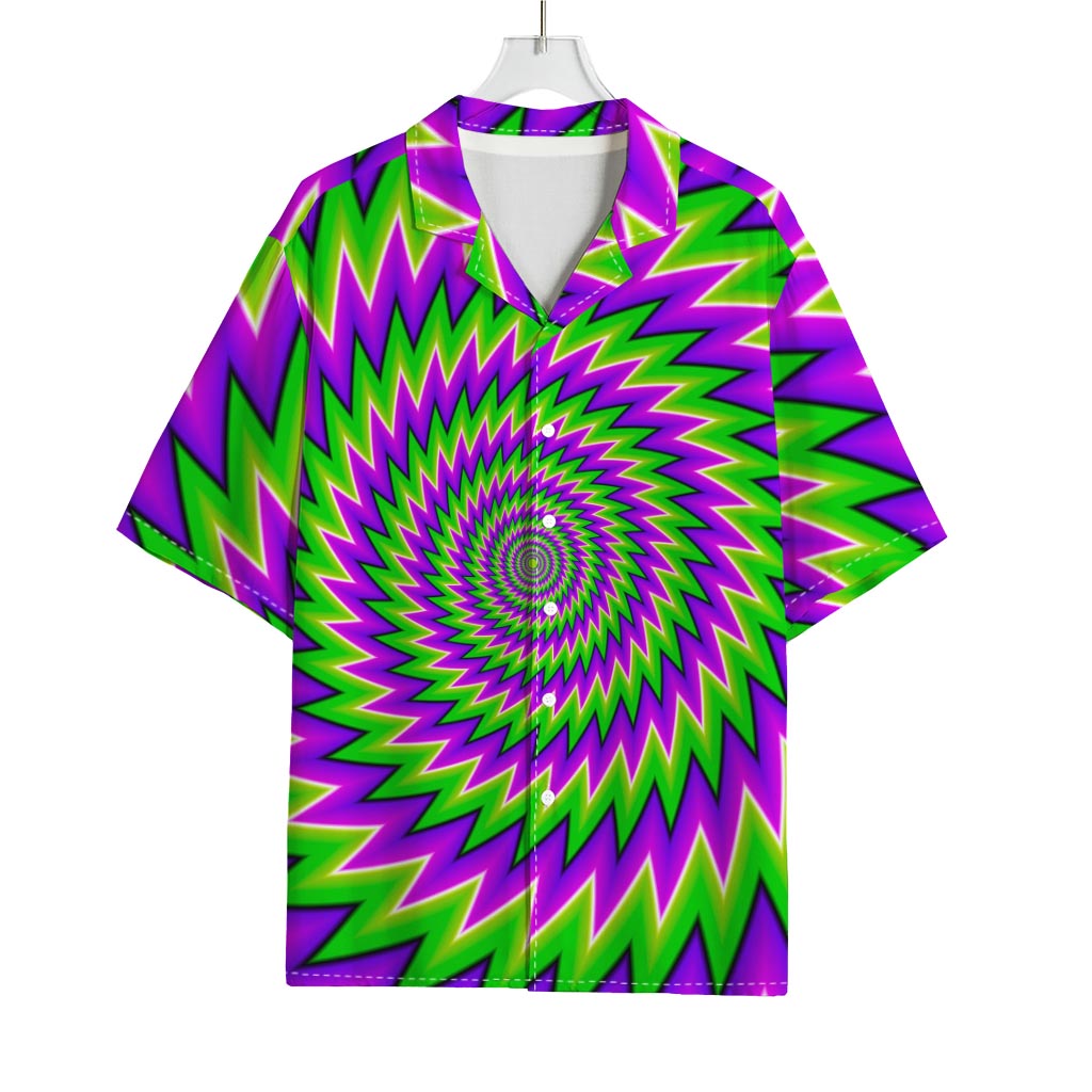 Green Spiral Moving Optical Illusion Rayon Hawaiian Shirt
