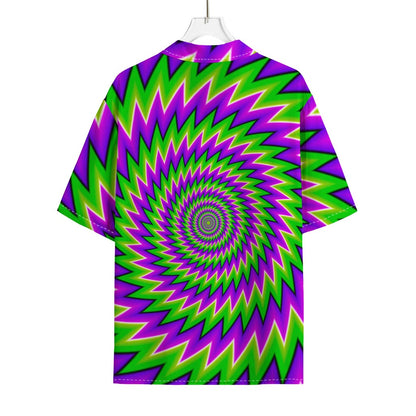 Green Spiral Moving Optical Illusion Rayon Hawaiian Shirt