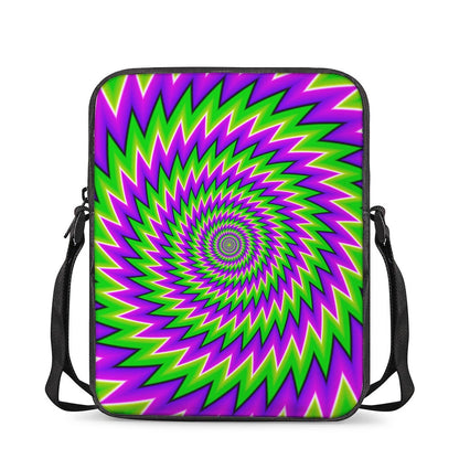 Green Spiral Moving Optical Illusion Rectangular Crossbody Bag