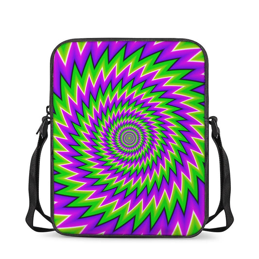 Green Spiral Moving Optical Illusion Rectangular Crossbody Bag