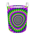 Green Spiral Moving Optical Illusion Round Laundry Basket