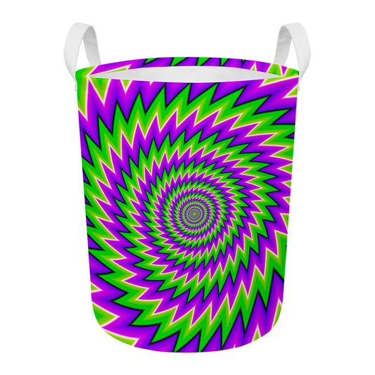Green Spiral Moving Optical Illusion Round Laundry Basket