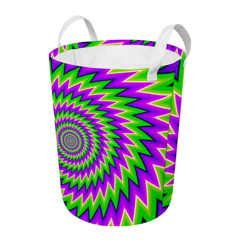 Green Spiral Moving Optical Illusion Round Laundry Basket