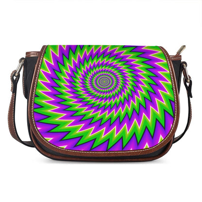 Green Spiral Moving Optical Illusion Saddle Bag