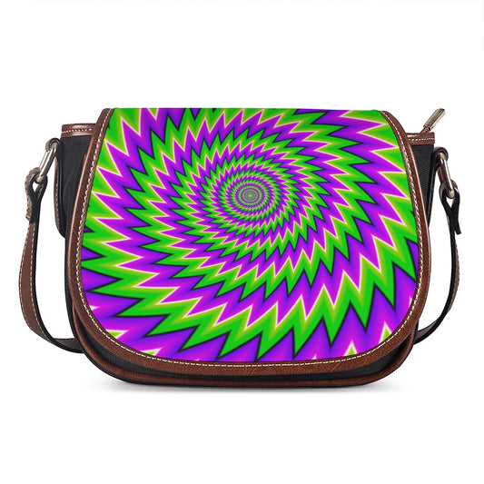 Green Spiral Moving Optical Illusion Saddle Bag