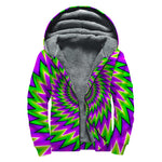 Green Spiral Moving Optical Illusion Sherpa Lined Zip Up Hoodie