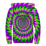 Green Spiral Moving Optical Illusion Sherpa Lined Zip Up Hoodie