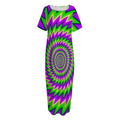 Green Spiral Moving Optical Illusion Short Sleeve Long Nightdress