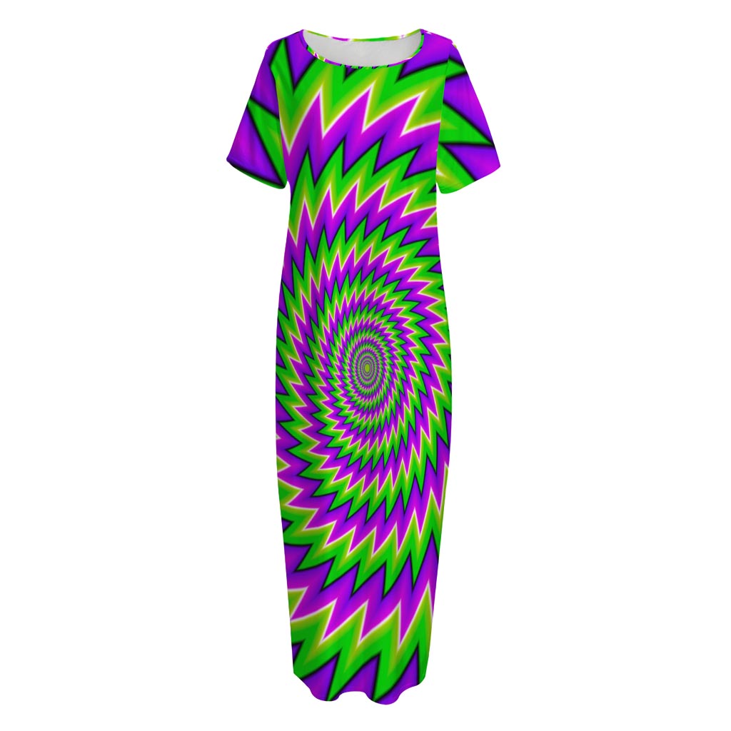 Green Spiral Moving Optical Illusion Short Sleeve Long Nightdress