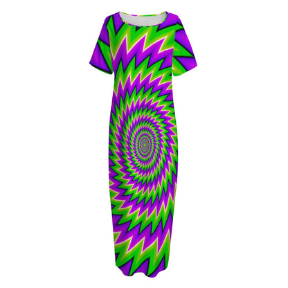 Green Spiral Moving Optical Illusion Short Sleeve Long Nightdress