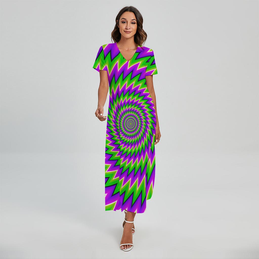 Green Spiral Moving Optical Illusion Short Sleeve Maxi Dress