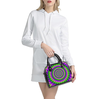 Green Spiral Moving Optical Illusion Shoulder Handbag