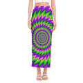Green Spiral Moving Optical Illusion Side Slit Maxi Skirt