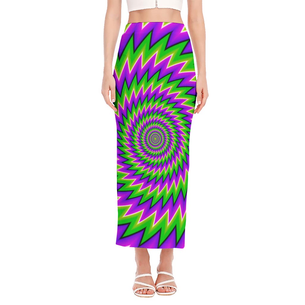 Green Spiral Moving Optical Illusion Side Slit Maxi Skirt