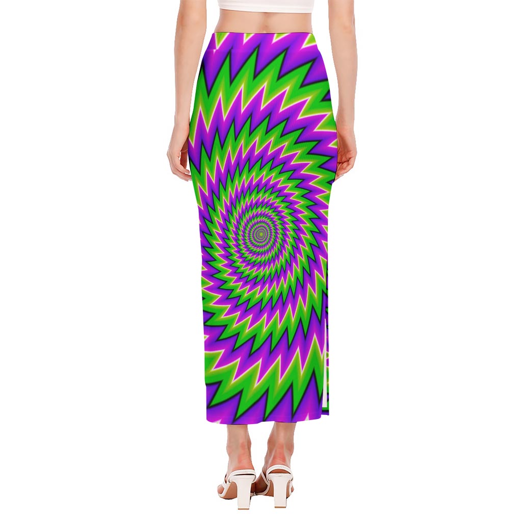 Green Spiral Moving Optical Illusion Side Slit Maxi Skirt