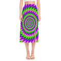 Green Spiral Moving Optical Illusion Side Slit Midi Skirt