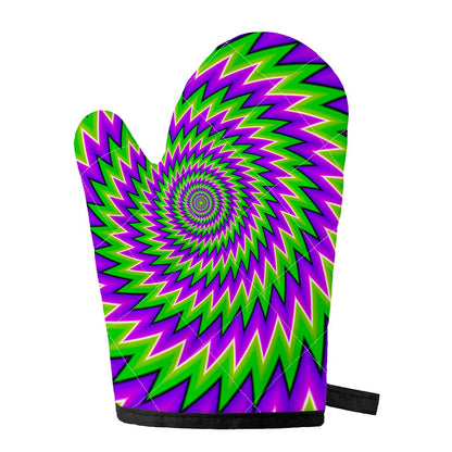 Green Spiral Moving Optical Illusion Single Oven Mitt
