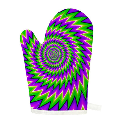 Green Spiral Moving Optical Illusion Single Oven Mitt