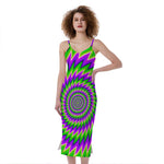 Green Spiral Moving Optical Illusion Slim Fit Midi Cami Dress