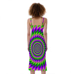 Green Spiral Moving Optical Illusion Slim Fit Midi Cami Dress