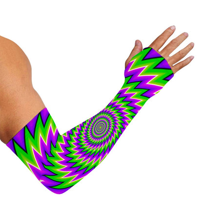 Green Spiral Moving Optical Illusion Sun Protection Arm Sleeves