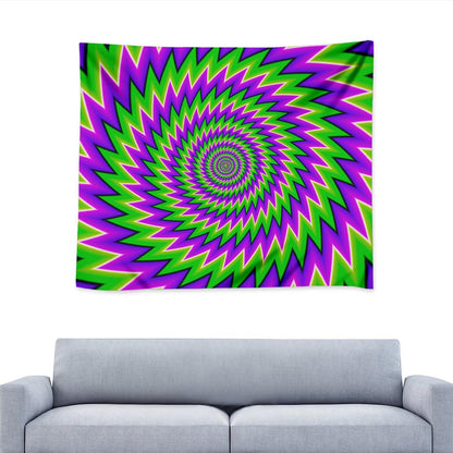 Green Spiral Moving Optical Illusion Tapestry