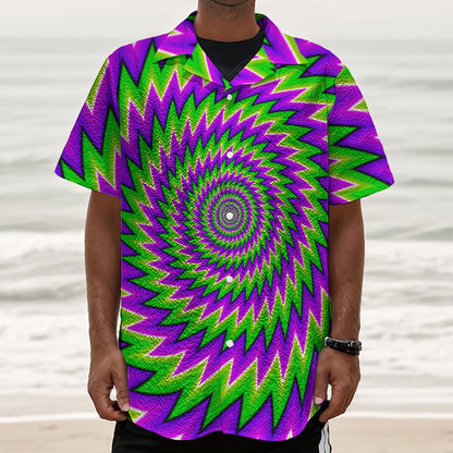 Green Spiral Moving Optical Illusion Textured Short Sleeve Shirt