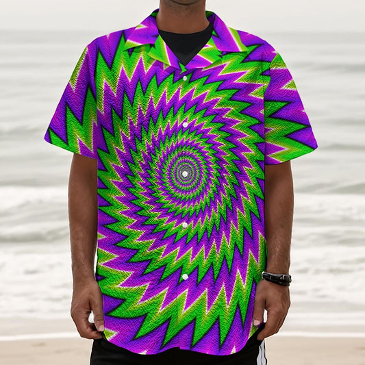Green Spiral Moving Optical Illusion Textured Short Sleeve Shirt